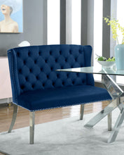 Load image into Gallery viewer, Suri Navy Velvet Settee Bench
