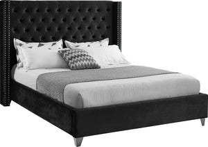 Aiden Black Velvet Queen Bed image