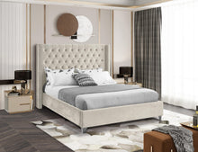 Load image into Gallery viewer, Aiden Cream Velvet Queen Bed
