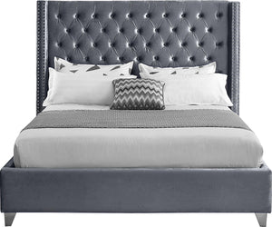 Aiden Grey Velvet Queen Bed