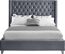 Load image into Gallery viewer, Aiden Grey Velvet Queen Bed
