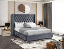 Load image into Gallery viewer, Aiden Grey Velvet Queen Bed
