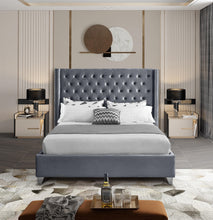 Load image into Gallery viewer, Aiden Grey Velvet Queen Bed
