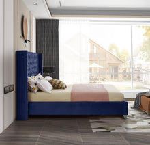 Load image into Gallery viewer, Aiden Navy Velvet King Bed
