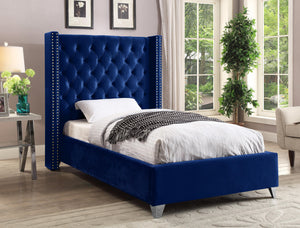 Aiden Navy Velvet Twin Bed