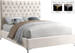 Cruz Cream Velvet Queen Bed