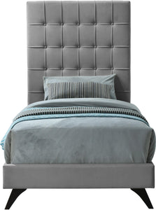 Elly Grey Velvet Twin Bed