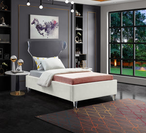 Ghost Cream Velvet Twin Bed