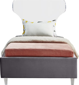 Ghost Grey Velvet Twin Bed