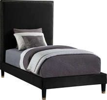 Load image into Gallery viewer, Harlie Black Velvet Twin Bed
