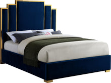 Load image into Gallery viewer, Hugo Navy Velvet Queen Bed
