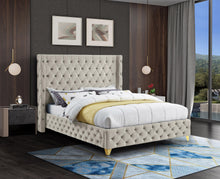 Load image into Gallery viewer, Savan Cream Velvet King Bed
