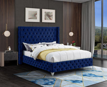 Load image into Gallery viewer, Savan Navy Velvet Queen Bed
