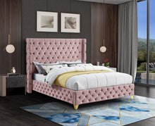 Load image into Gallery viewer, Savan Pink Velvet King Bed
