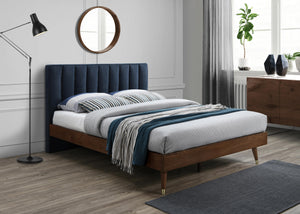 Vance Navy Linen Fabric King Bed (3 Boxes)