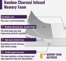 Load image into Gallery viewer, Nasturtium 8&quot; Queen Bamboo Charcoal Infused Memory Foam

