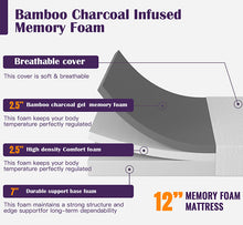 Load image into Gallery viewer, Nasturtium 12&quot; Twin Bamboo Charcoal Infused Memory Foam
