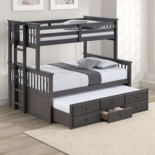 Load image into Gallery viewer, University Twin/Full Bunk Bed Grey, Walnut, &amp; White
