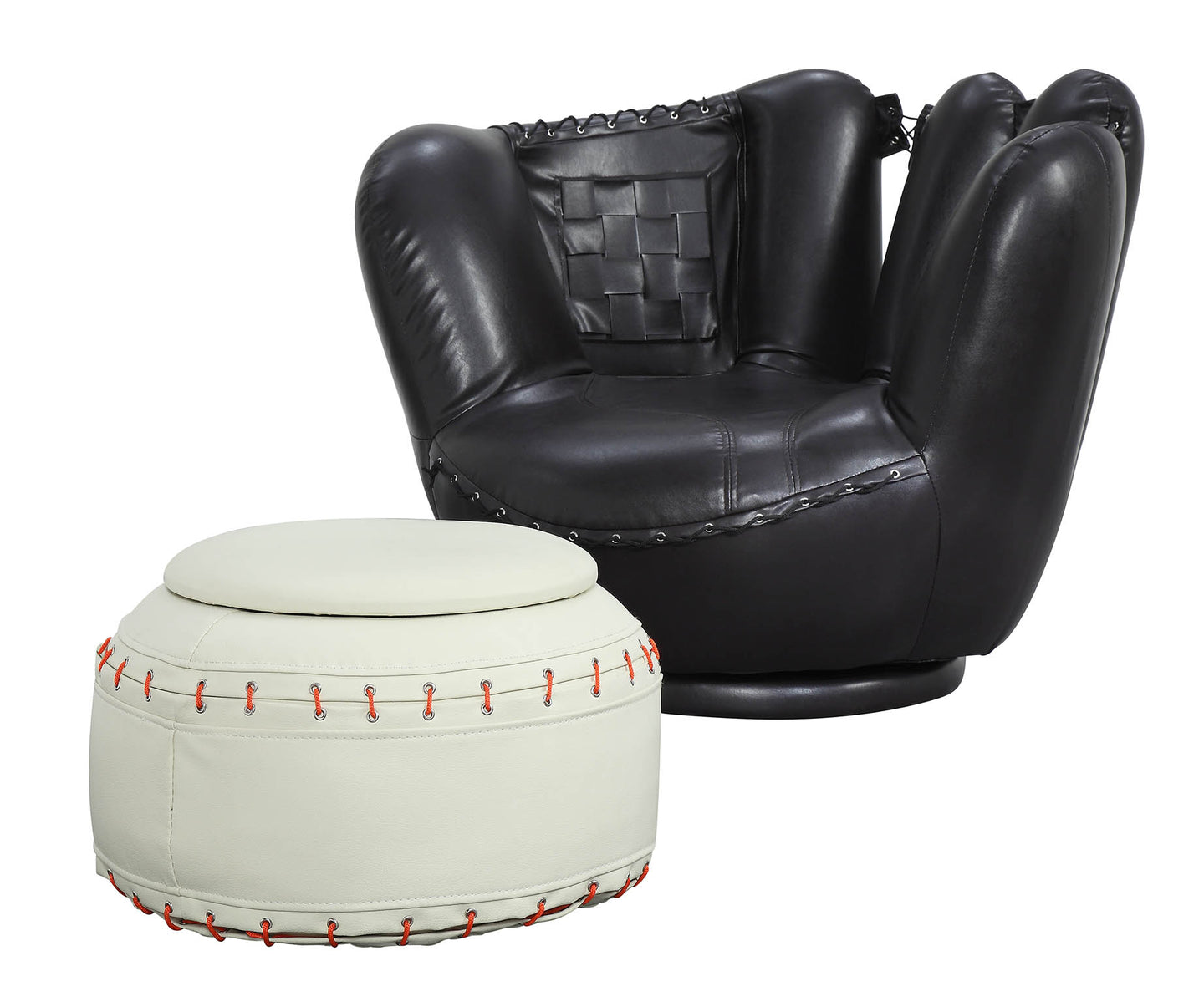All Star Baseball: Black Glove Chair, White Ottoman Chair & Ottoman (2Pc Pk)