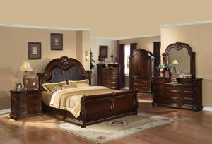 Anondale Espresso PU & Cherry Eastern King Bed