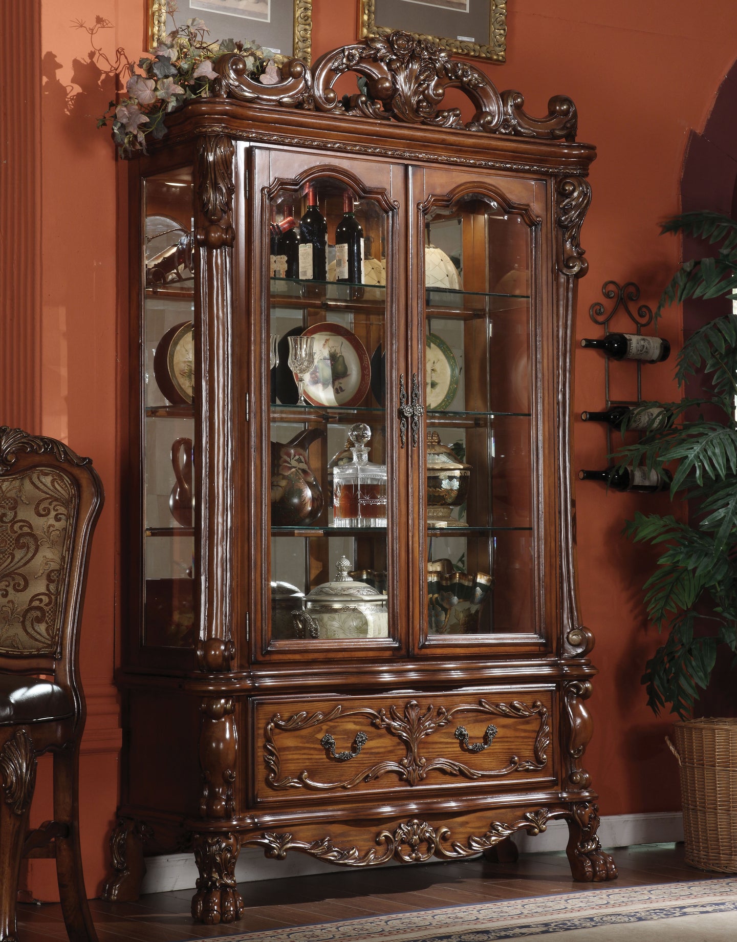 Dresden Cherry Oak Curio Cabinet