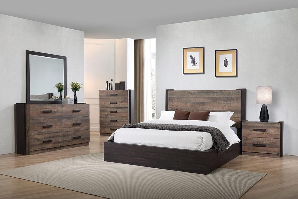 Weathered Oak and Rustic Coffee Five-Piece Queen Bedroom Set