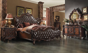 Versailles 2-Tone Dark Brown PU & Cherry Oak Queen Bed