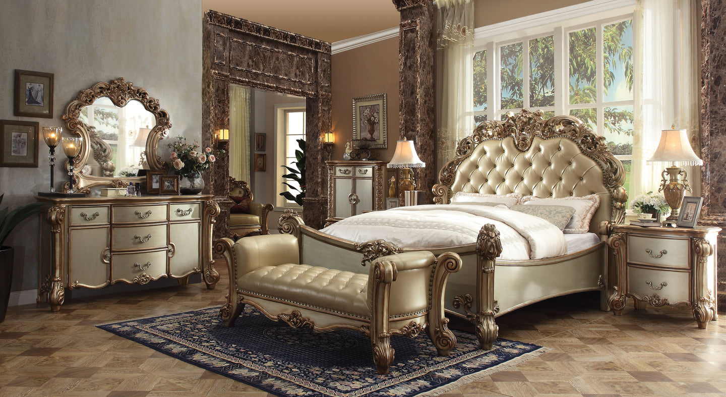 Vendome Bone PU & Gold Patina Queen Bed