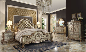 Dresden Bone PU & Gold Patina Queen Bed