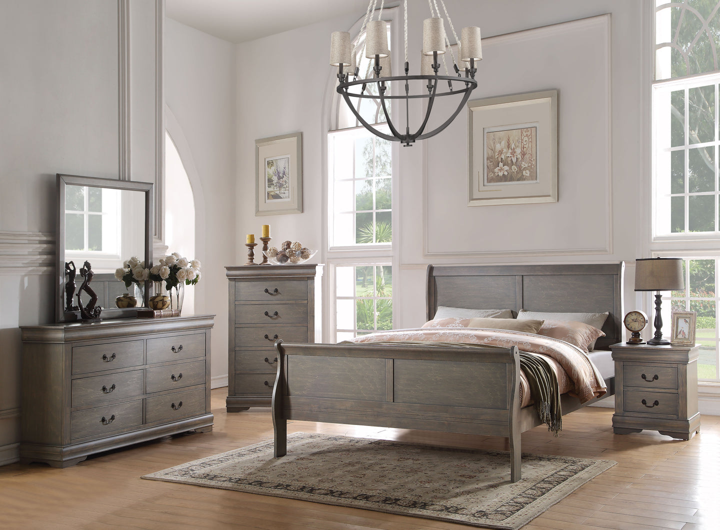 Louis Philippe Antique Gray Eastern King Bed