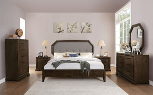 Selma Light Gray Fabric & Tobacco Queen Bed