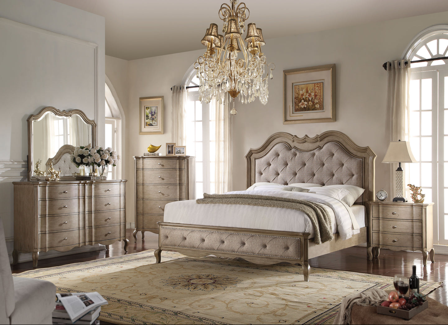 Chelmsford Beige Fabric & Antique Taupe Queen Bed