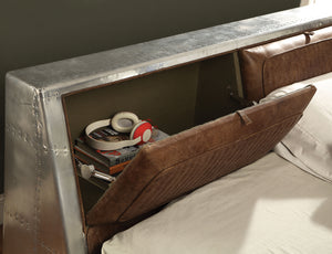 Brancaster Retro Brown Top Grain Leather & Aluminum Queen Bed