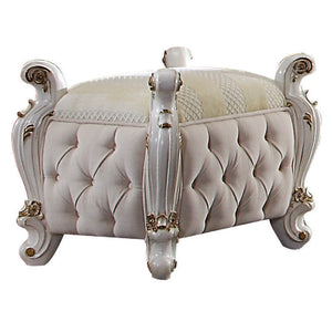 Picardy Fabric & Antique Pearl Vanity Stool