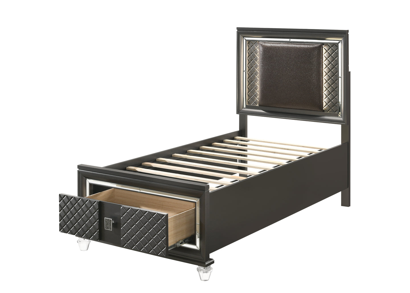 Sawyer PU & Metallic Gray Full Bed (Storage - 2 Drw)