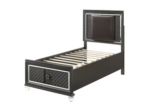 Sawyer PU & Metallic Gray Twin Bed (Storage - 1 Drw)