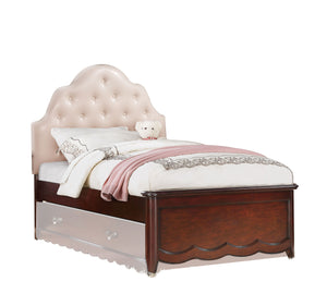 Cecilie Light Pink PU & Cherry Twin Bed