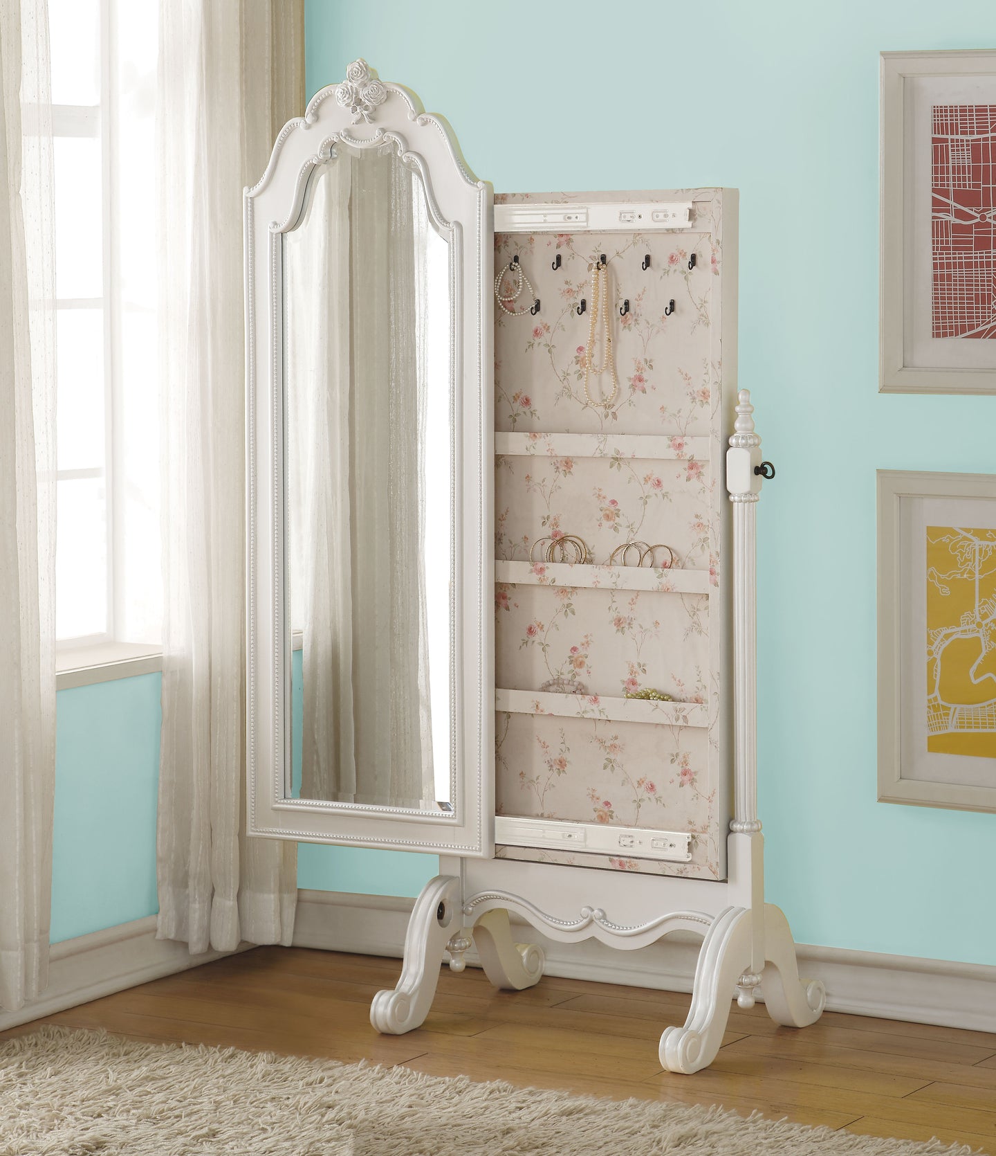 Edalene Pearl White Jewelry Armoire (Cheval)