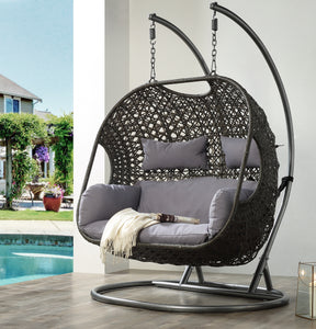 Vasant Fabric & Wicker Patio Swing Chair with Stand