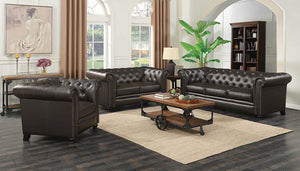 Roy Traditional Brown Three-Piece Living Room Set