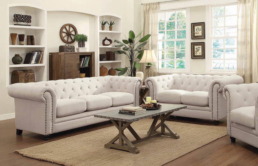 Roy Traditional White Two-Piece Living Room Set