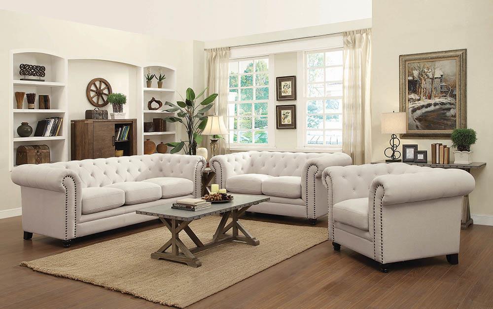 Roy Traditional White Three-Piece Living Room Set