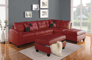 Kiva Red Bonded Leather Match Sectional Sofa w/2 Pillows