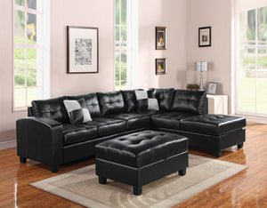 Kiva Black Bonded Leather Match Sectional Sofa w/2 Pillows