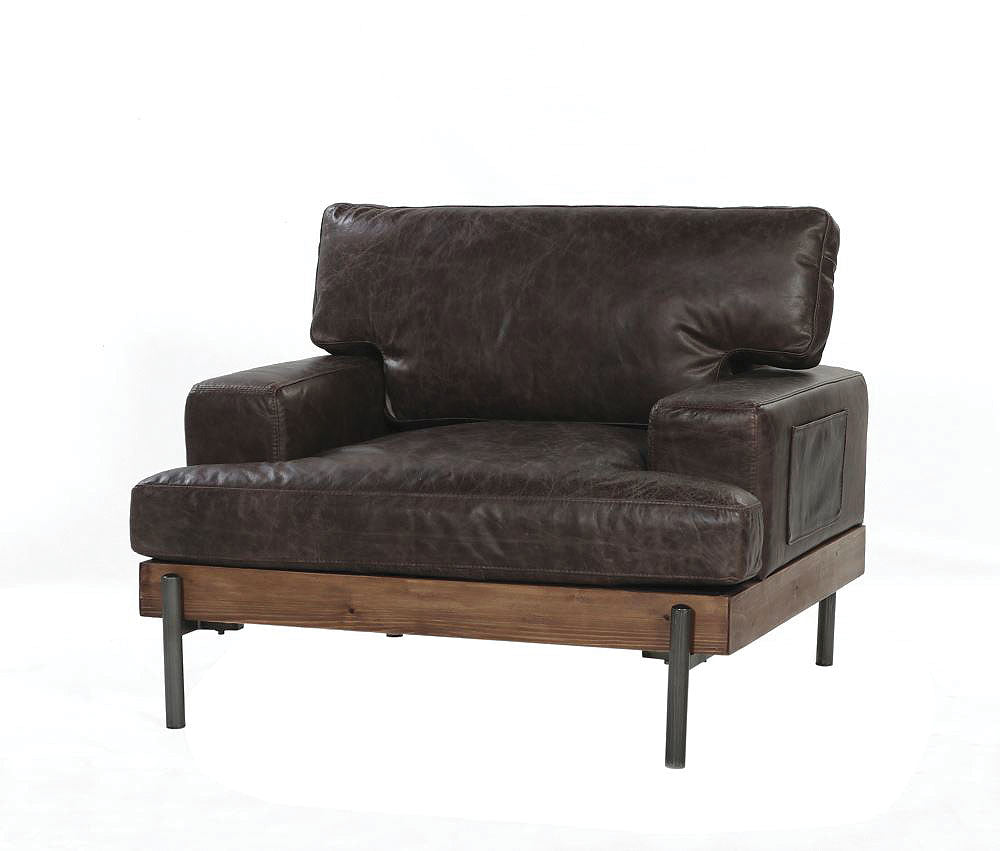 Silchester Oak & Distress Chocolate Top Grain Leather Chair