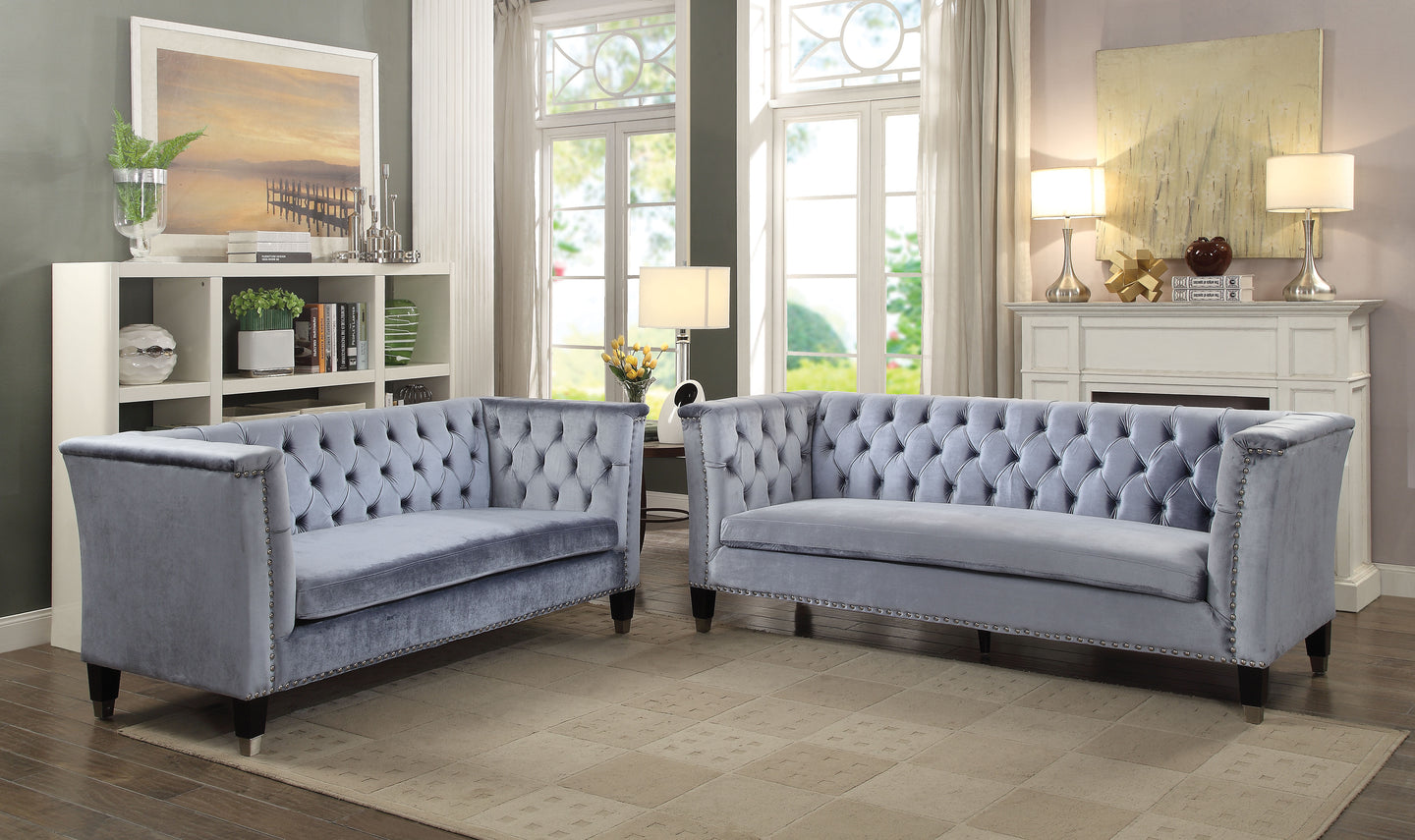 Honor Blue-Gray Velvet Sofa