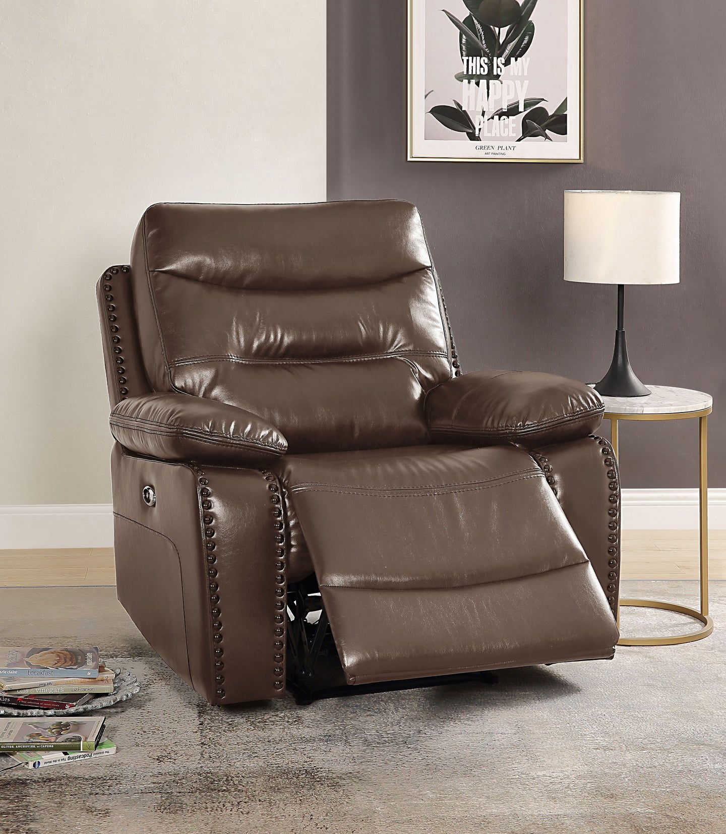 Aashi Brown Leather-Gel Match Recliner (Power Motion)