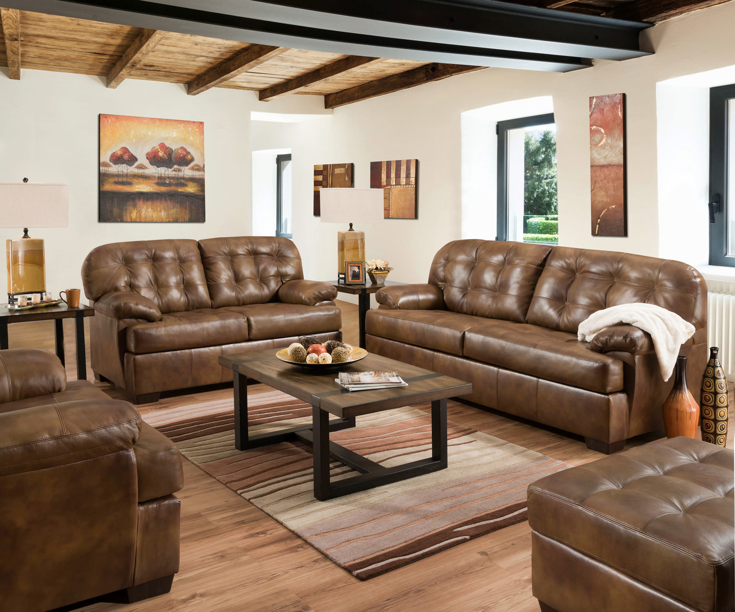 Saturio 2-Tone Brown Top Grain Leather Match Sofa