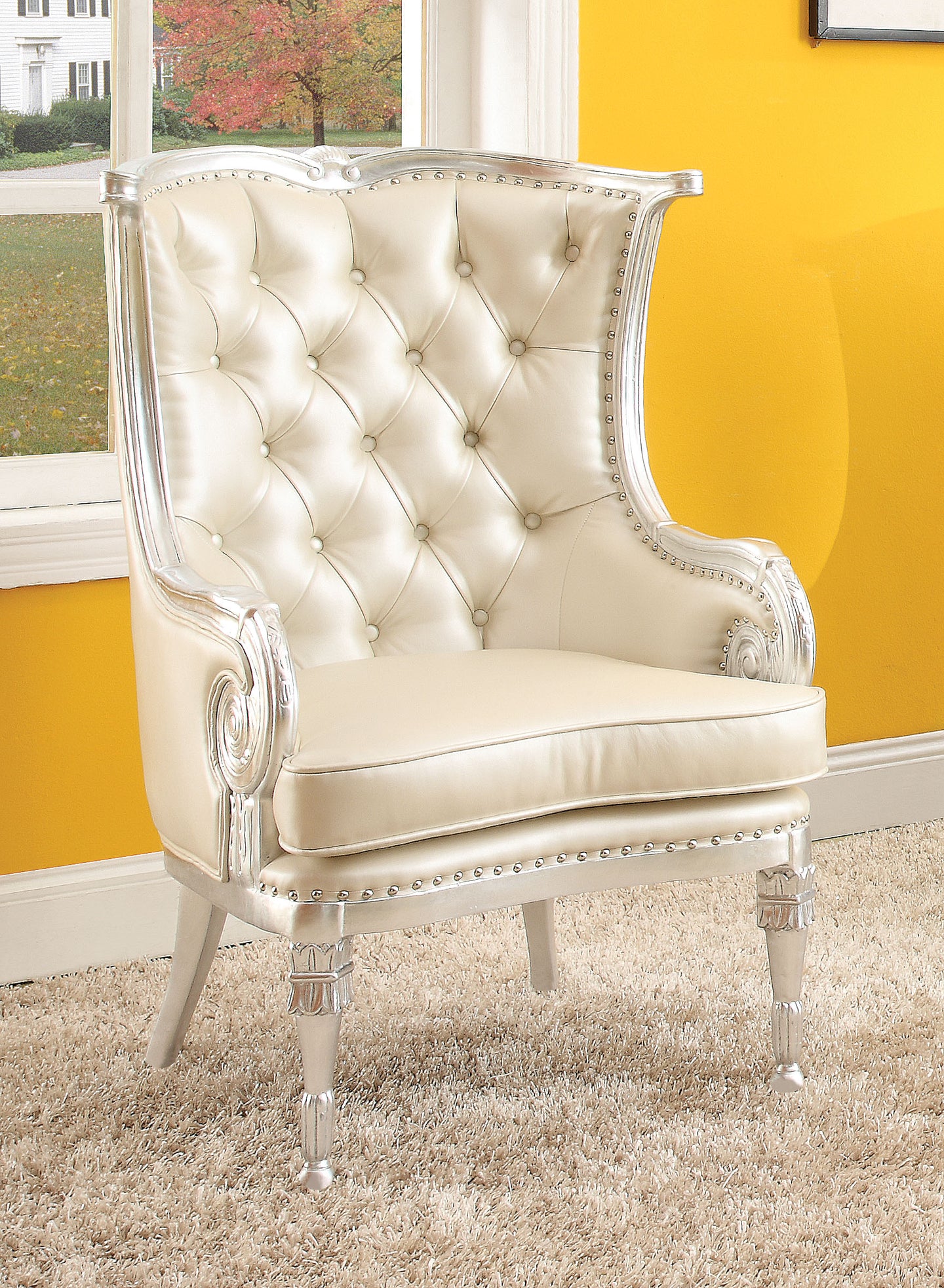 Pawnee Silver Frame & Beige PU Accent Chair