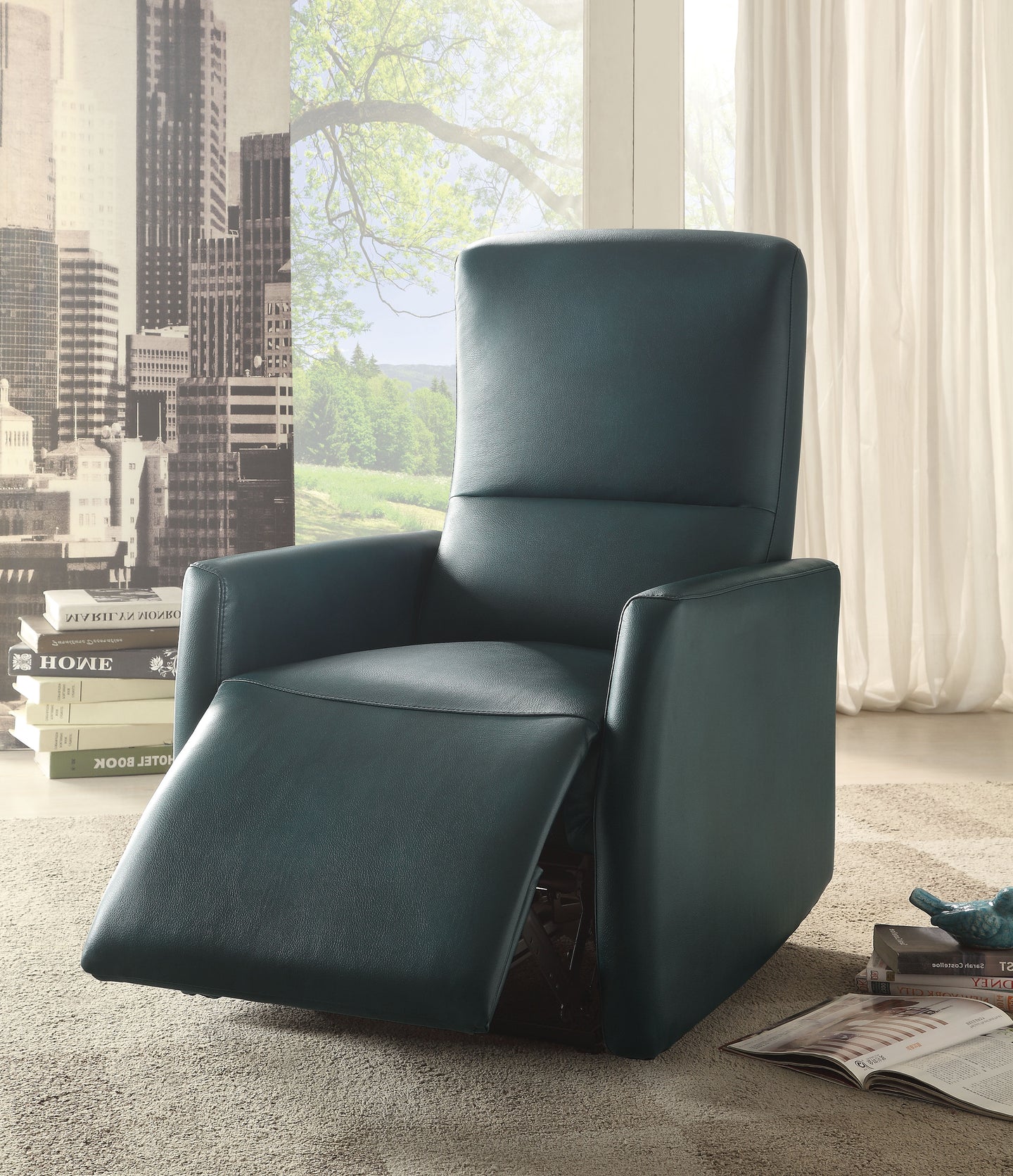 Raff Blue Leather-Aire Recliner (Power Motion)